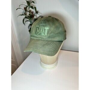 Vintage CAT Caterpillar Hat Green Washed Cotton Dad Cap EVRK Licensed Workwear